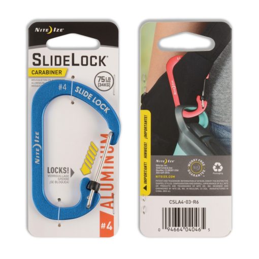 CSLA4-03-R6 SlideLock® reteszelhető alumínium karabiner #4 - Kék. Teherbírás: 34 kg.
